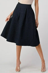 Textured A-Line Midi Skirt with Pleats - Femstylo