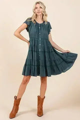 Mittoshop Lace Detail Ruffled Button Down Tiered Dress - Femstylo