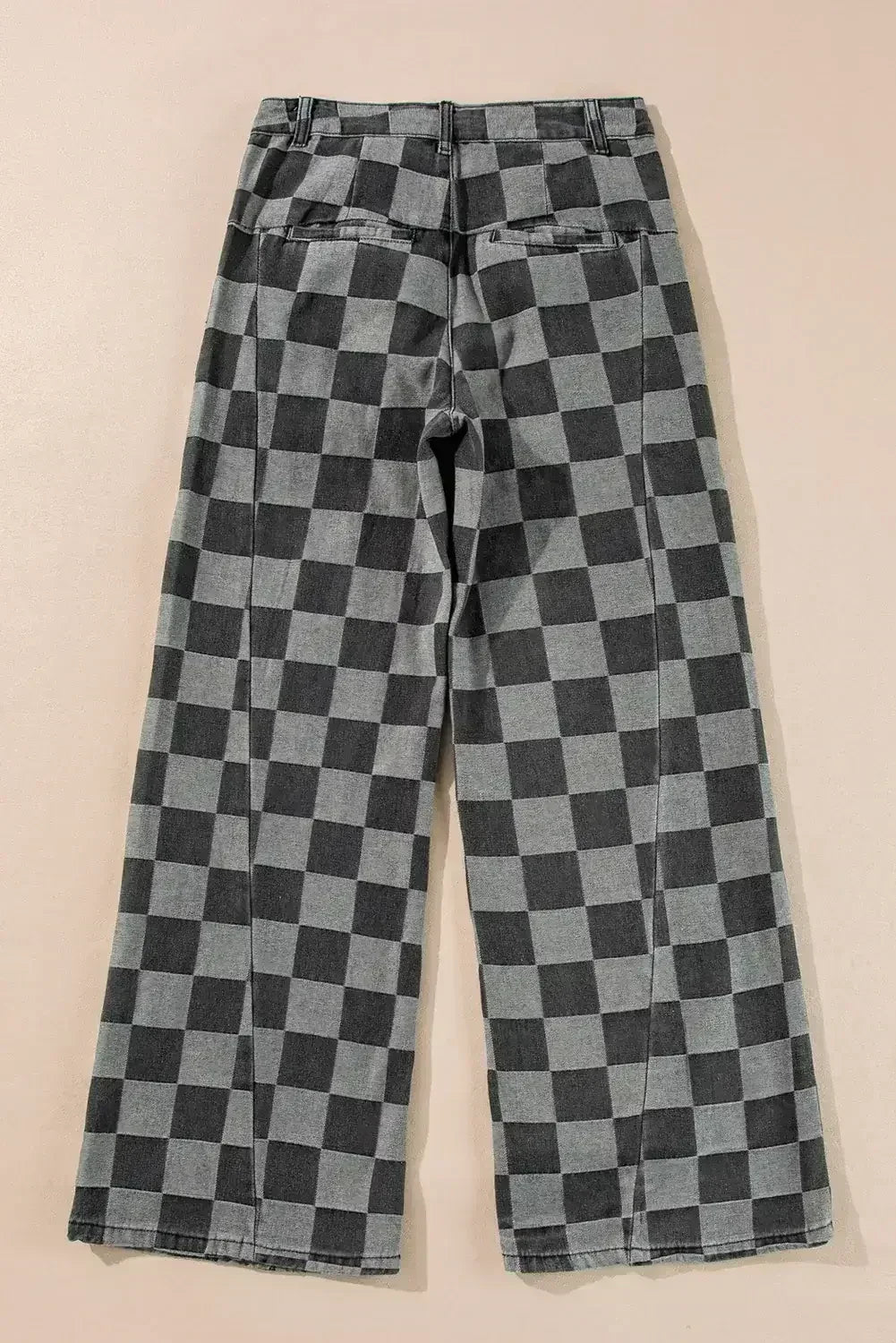 Dusk Blue Checkered Light Washed Wide Leg Jeans - Femstylo