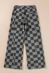 Dusk Blue Checkered Light Washed Wide Leg Jeans - Femstylo