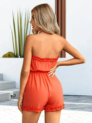 Frill Trim Belted Strapless Romper - Femstylo