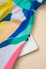 Blue Abstract Print V-Neck Short Sleeve Mini Dress - Femstylo