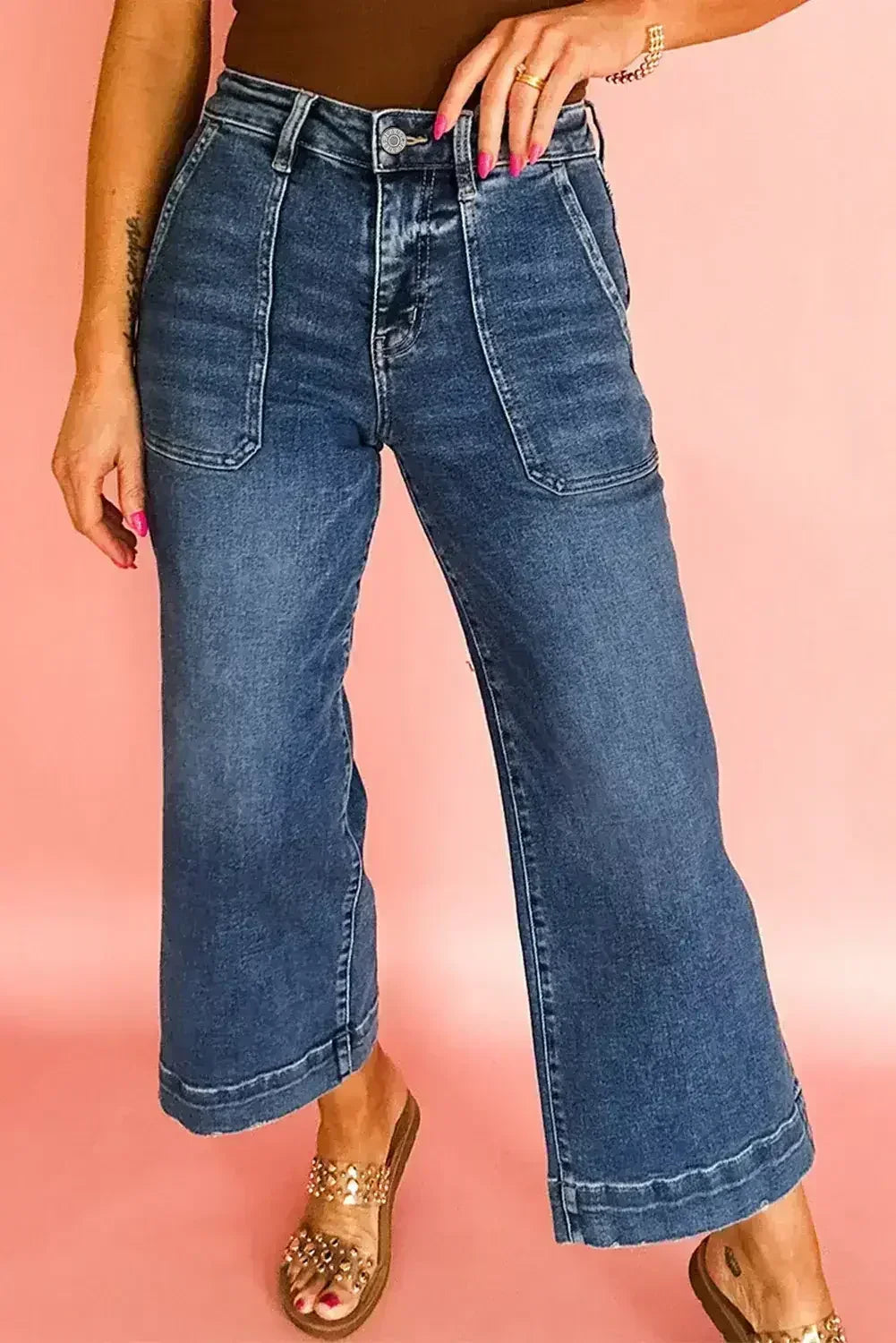 Ashleigh Blue Cropped High Rise Wide Leg Jeans - Femstylo