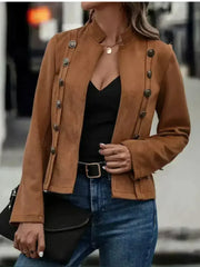 Decorative Button Open Front Long Sleeve Jacket - Femstylo