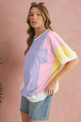 Purple Colorblock Patchwork Oversized T Shirt - Femstylo
