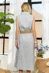 ADORA Striped Button Down Dress – Cotton Midi Sleeveless - Femstylo