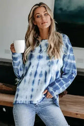 Blue White Tie-dye Print Knit Sweater - Femstylo