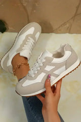 Oatmeal Contrast Lace Up Round Toe Sneakers - Femstylo