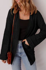 Black Solid Color Pocket Open Front Cardigan
