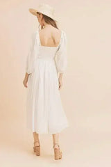 Aemi + Co Ruffled Smocked Square Neck Balloon Sleeve Dress - Femstylo