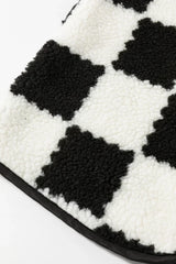 Khaki Checkered Sherpa Collared Jacket Vest