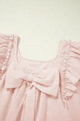 Light Pink Textured Flutter Sleeve Square Neck Bow Back Mini Dress - Femstylo