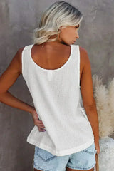 Button Textured Cotton Tank Top - Femstylo