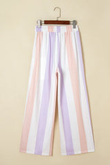 Purple Striped Colorblock High Waist Wide Leg Pants