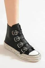 Beast Fashion Multi-Buckle Straps Studded Platform Sneakers - Femstylo