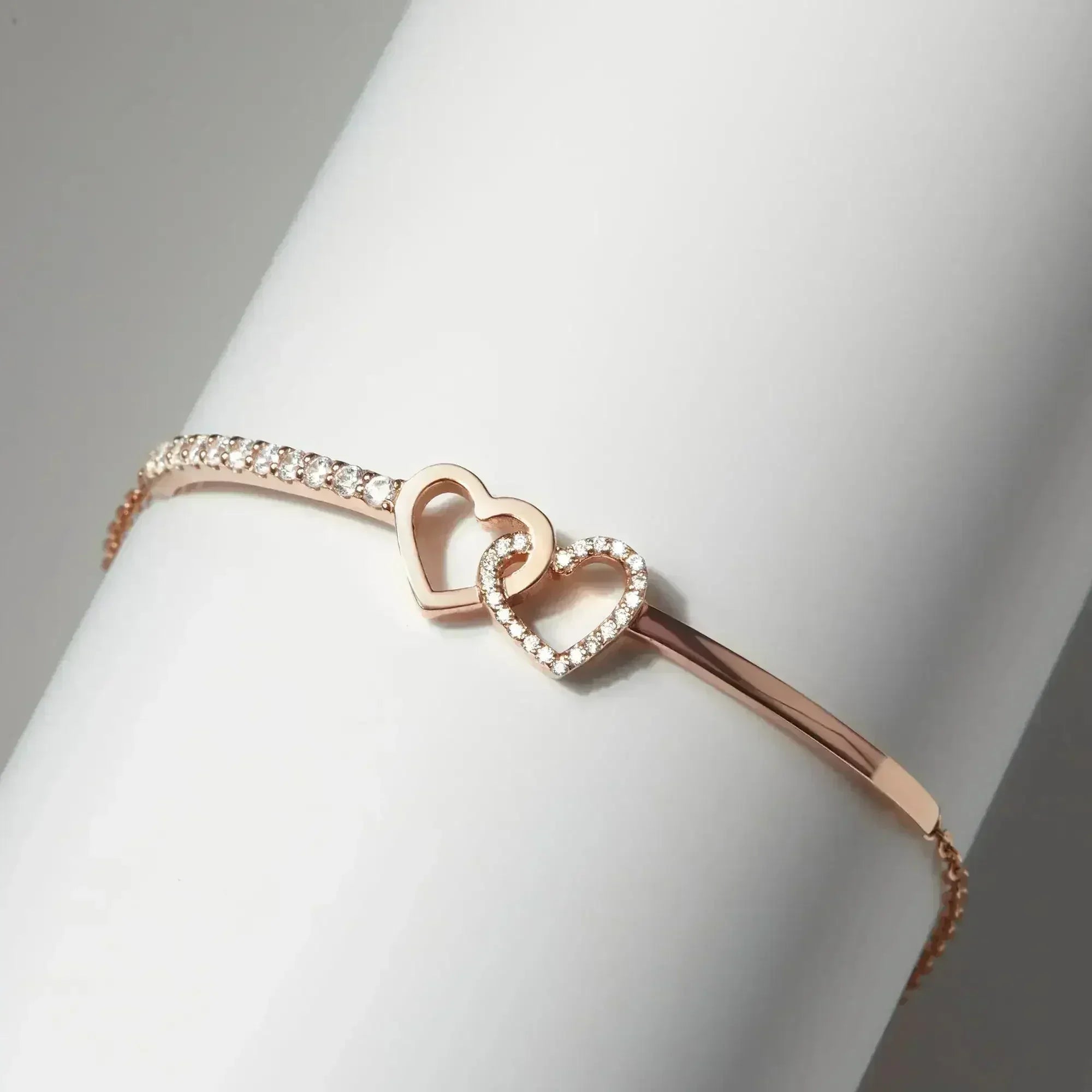 Double Heart Linked Necklace, Silver Heart Pendant Necklace, Stone - Femstylo