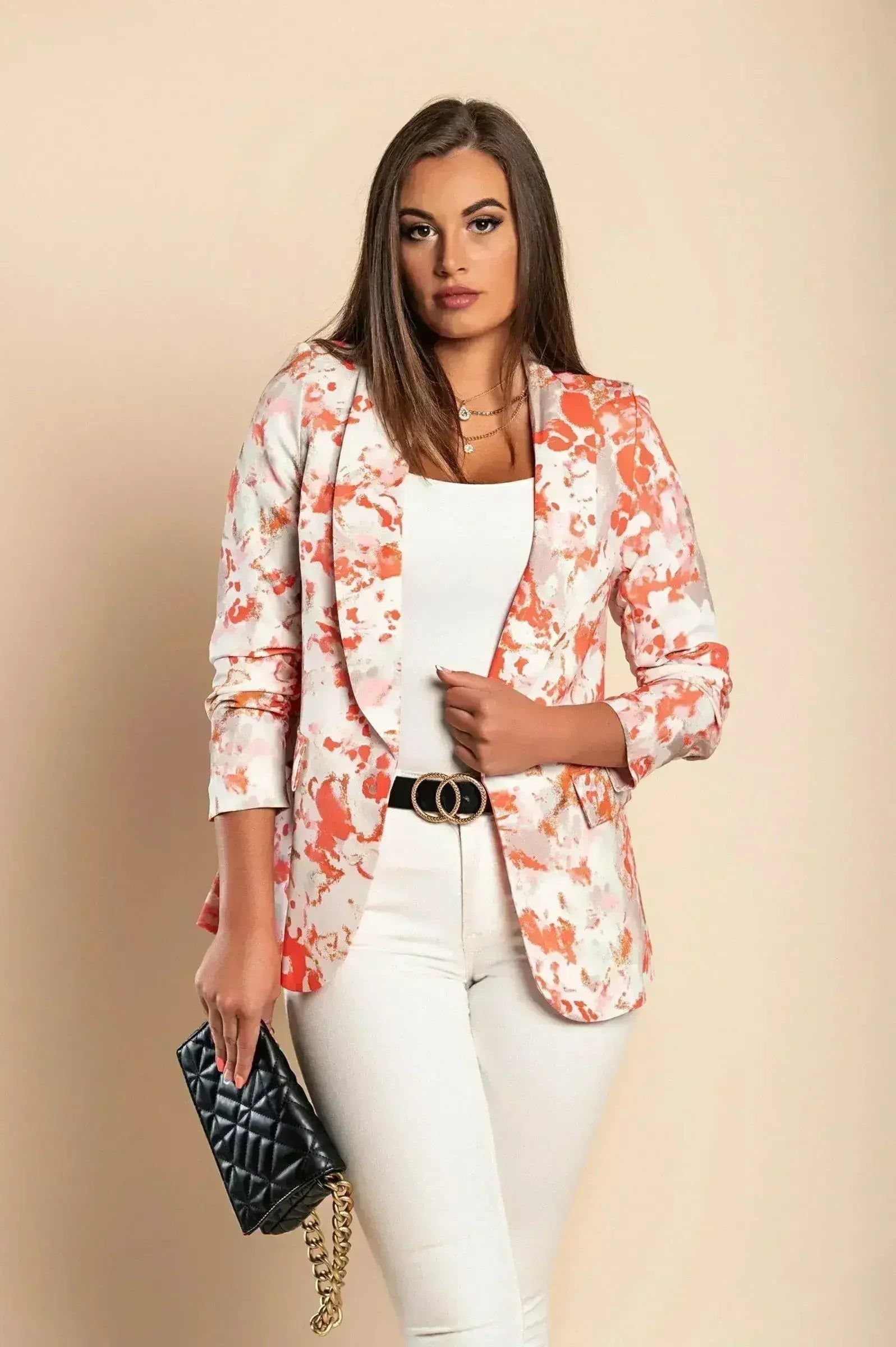 Rose Pink Long Blazer with 3/4 Sleeves | Italian Made - Femstylo