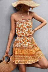 Women's Bohemian Floral Print Strapless Dress Summer Beach Dress - Femstylo