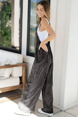 Blue Light Wash Frayed Exposed Seam Wide Leg Denim Overalls - Femstylo