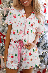 White Christmas Spirits Shirt 2pcs Shorts Pajama Set