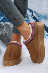 Chestnut Suede Contrast Print Plush Lined Snow Boots - Femstylo