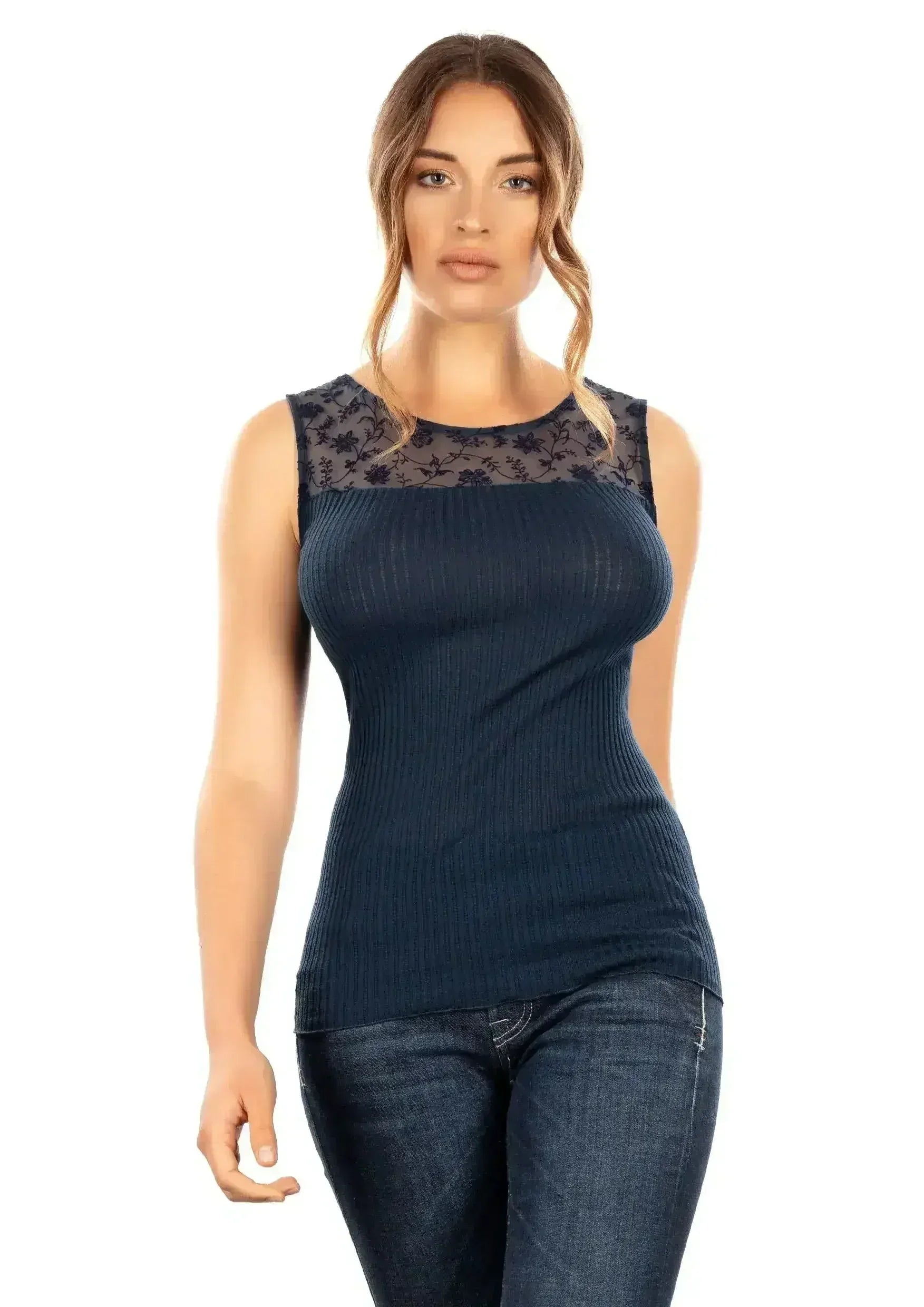 EGI Exclusive Merino Wool Blend Top with Tulle Trim. Proudly Made in - Femstylo