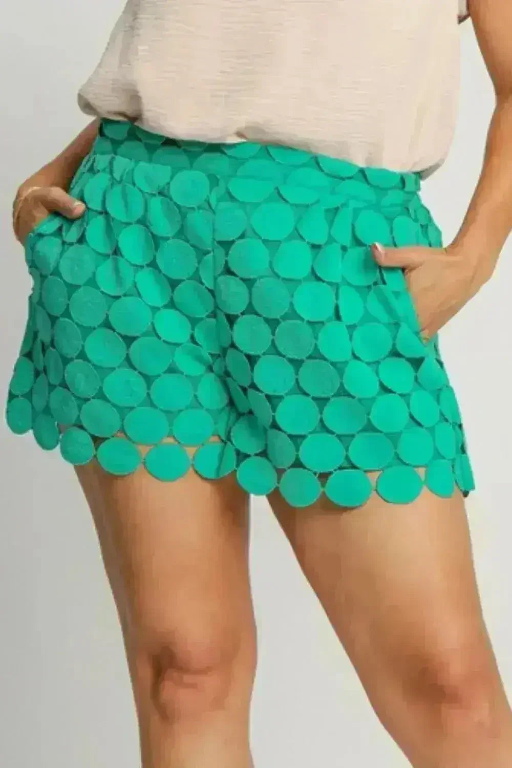 Umgee Full Size Polka Dot Lace Shorts Plus Size - Femstylo