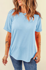 Light Blue Solid Color Basic Crew Neck Tee