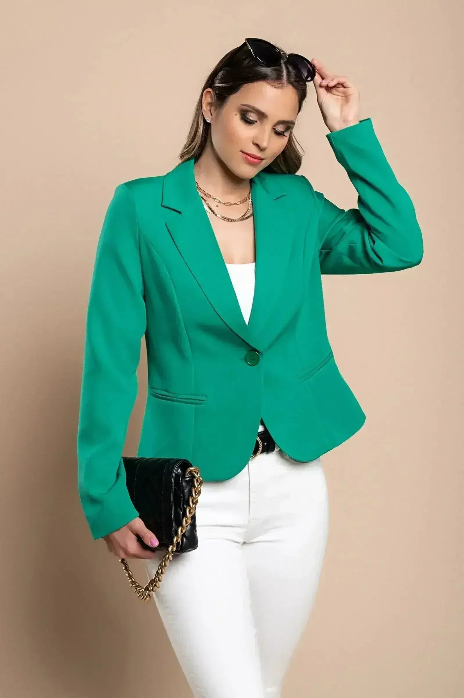 Blazer s klasičnim ovratnikom Softina, zelen - Femstylo