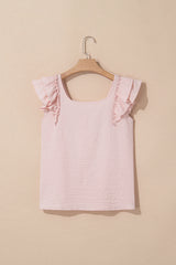 Gossamer Pink Textured Bow Frilled Ruffle Sleeve Blouse