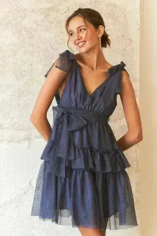 Polka Dot Mesh Dress – Playful Tie Shoulder & Smocked Detail - Femstylo