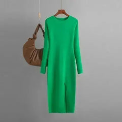 Autumn And Winter Long Sleeve Knitted Backless Round Neck Dress - Femstylo