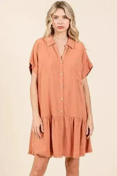 Mittoshop Linen Blend Button Down Shirt Mini Dress - Femstylo