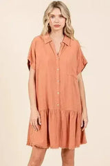 Mittoshop Linen Blend Button Down Shirt Mini Dress - Femstylo