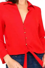 Solid Button Down Tie Front Blouse | Femstylo - Femstylo