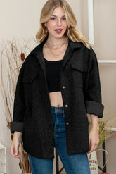 Black Lattice Texture Retro Quilted Shacket – Femstylo