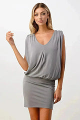 Sleeveless Draped Mini Dress with V-Neckline - Femstylo