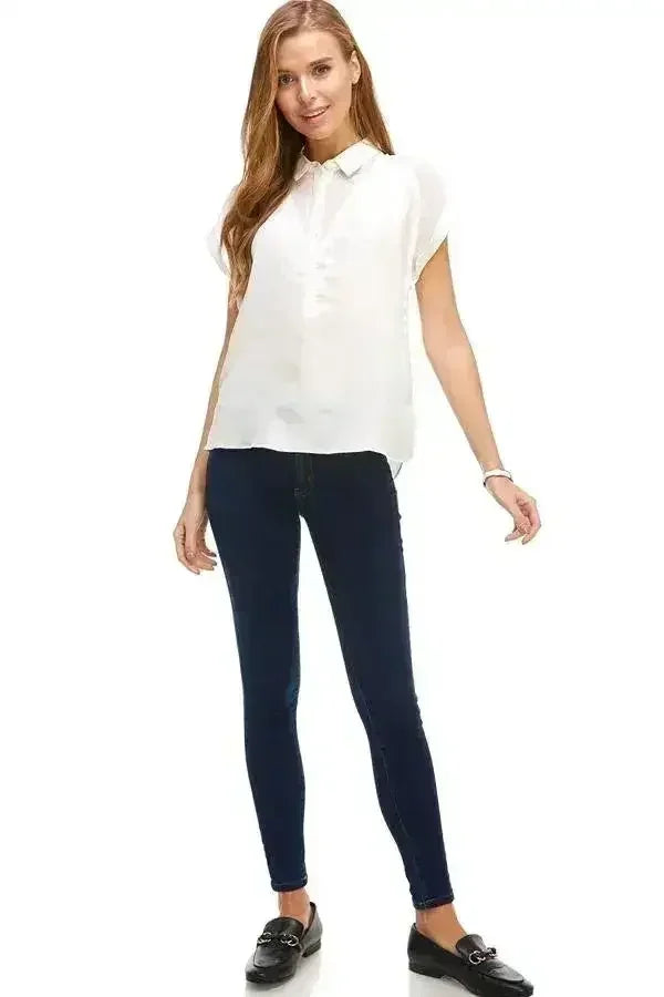 Rolled Sleeve Button-Up Satin Blouse - Femstylo