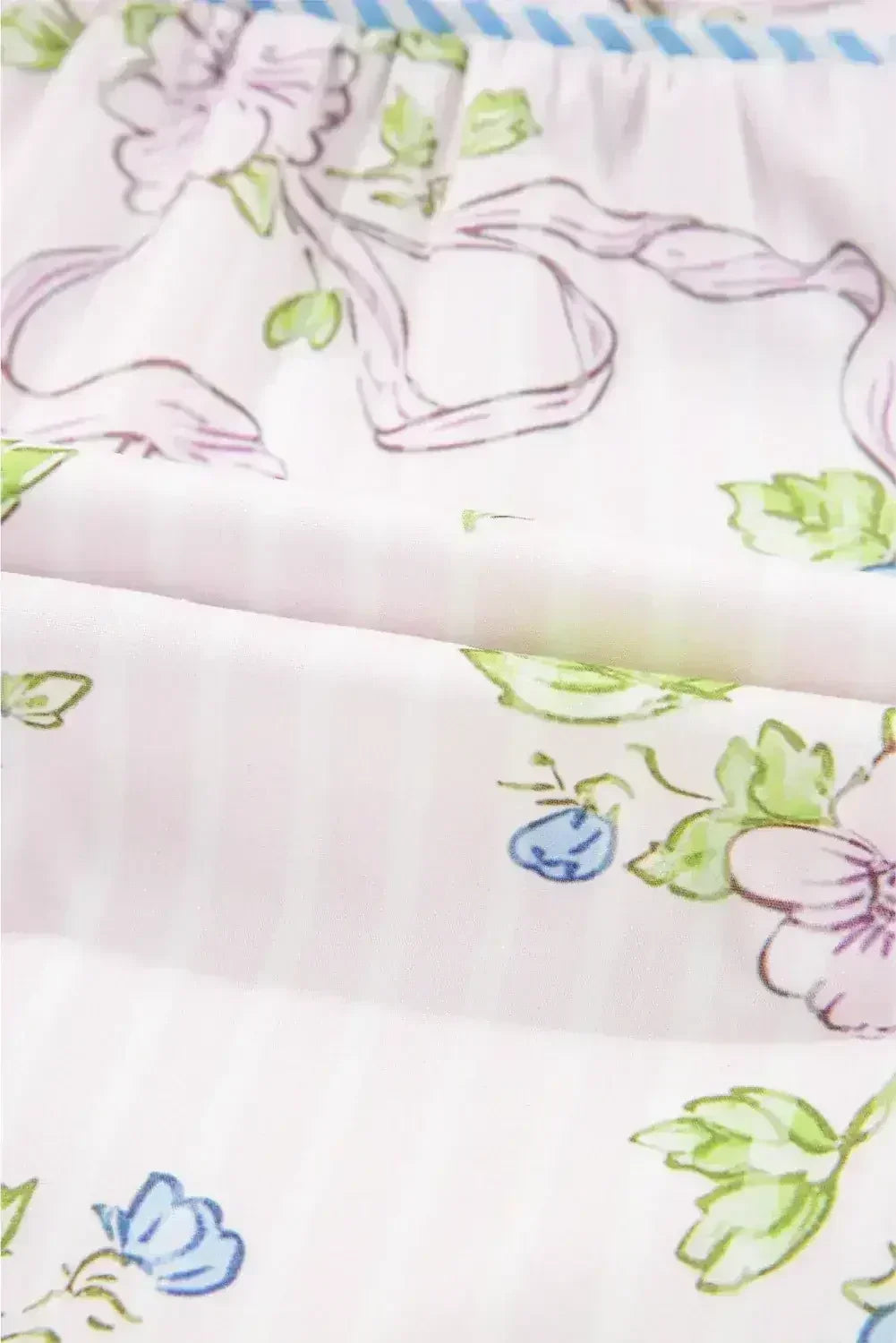 Pink Floral Striped Print Contrast Trim Tie Split Neck Mini Dress - Femstylo