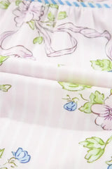 Pink Floral Striped Print Contrast Trim Tie Split Neck Mini Dress - Femstylo