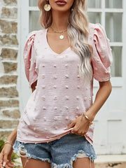 Blush Pink Swiss Dot Short Puff Sleeve Top | Femstylo - Femstylo