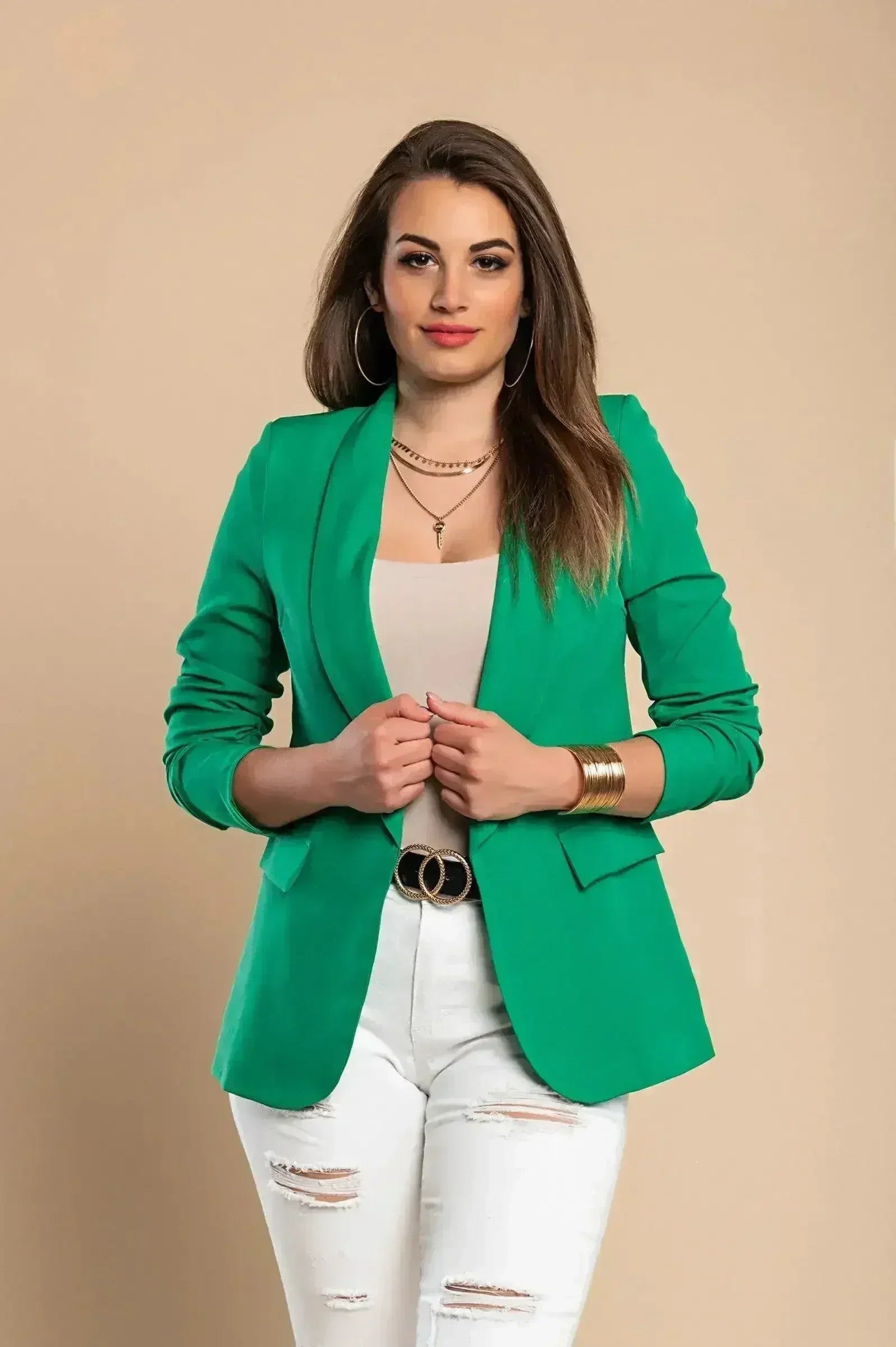 Daljši blazer s klasičnim ovratnikom Turina, zelen - Femstylo