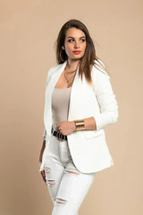 White Long Blazer with 3/4 Sleeves - Italian Made | Femstylo - Femstylo