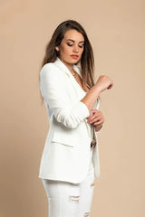 White Long Blazer with 3/4 Sleeves - Italian Made | Femstylo - Femstylo
