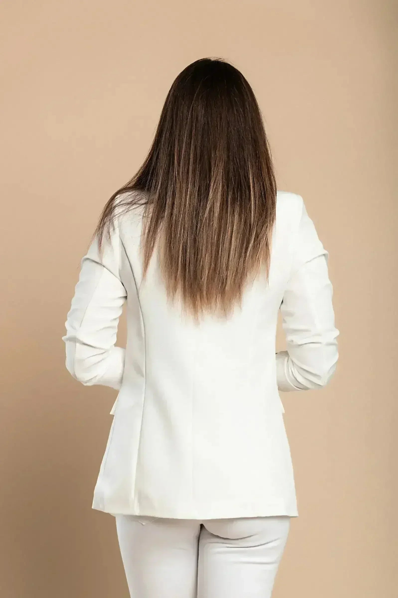 White Long Blazer with 3/4 Sleeves - Italian Made | Femstylo - Femstylo