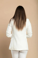 White Long Blazer with 3/4 Sleeves - Italian Made | Femstylo - Femstylo