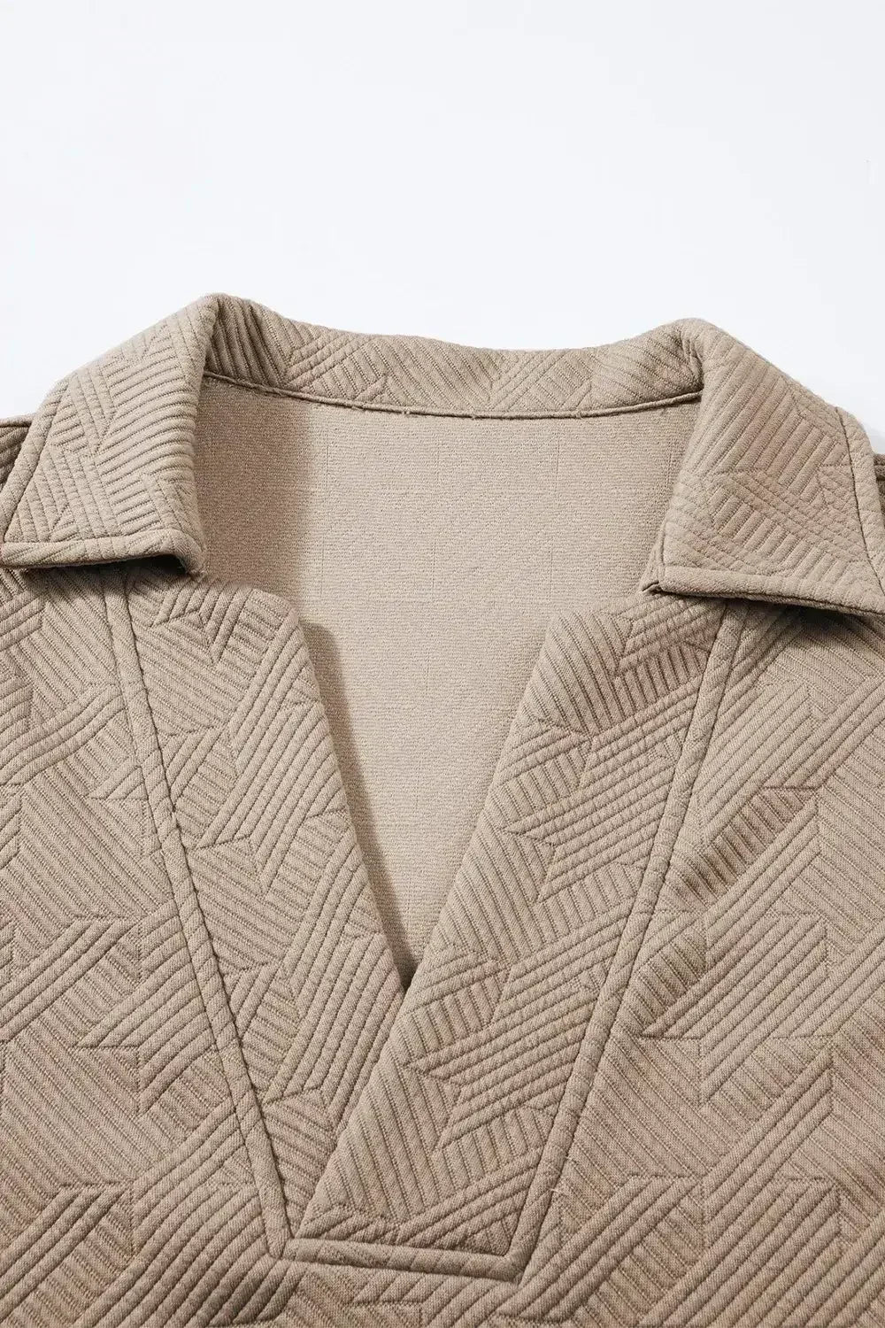 White Textured V Neck Collared Split Hem T Shirt - Femstylo