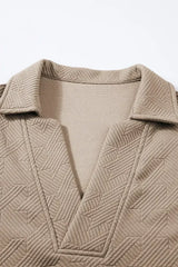 White Textured V Neck Collared Split Hem T Shirt - Femstylo