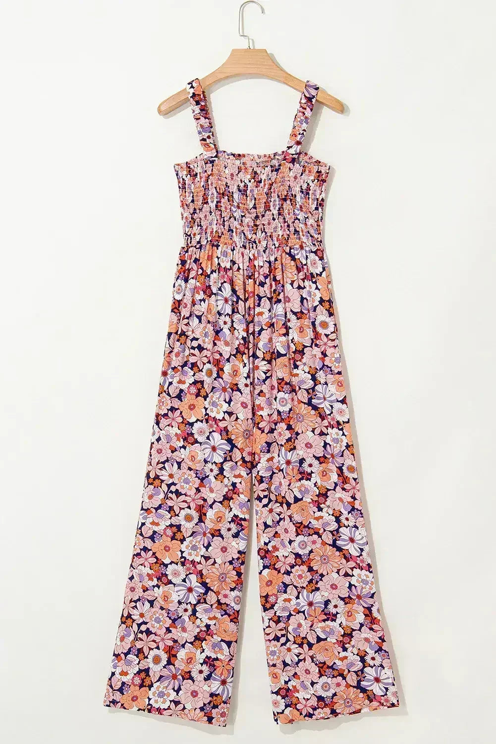 Purple Floral Square Neckline Stretch High Waist Jumpsuit - Femstylo