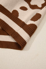 Light French Beige Leopard Printed Knit V Neck Sweater